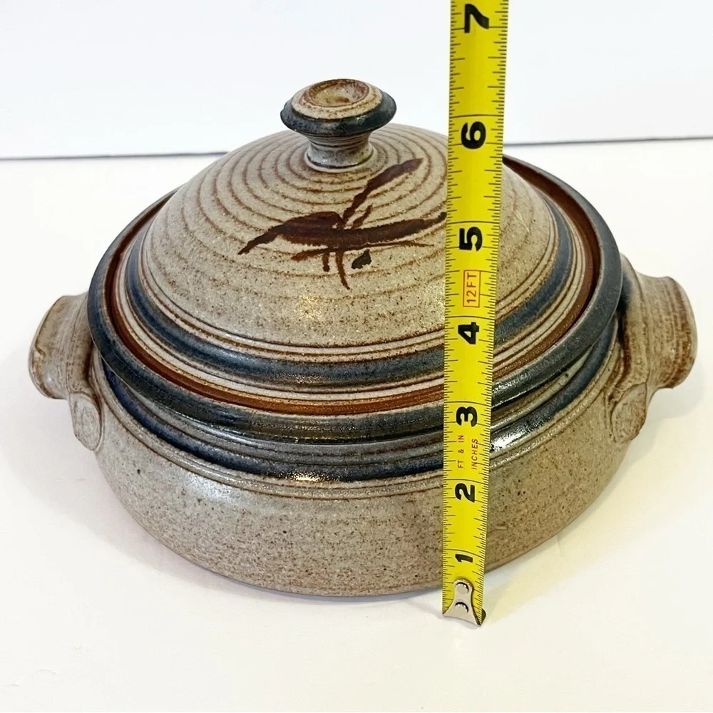 Studio Art Pottery Casserole Dish Lidded Stoneware Handles Handcrafted Signed